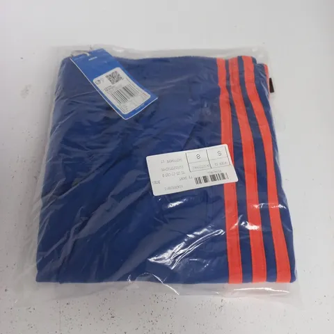 ADIDAS SHORTS, BLUE WITH ORANGE STRIPES, UK XL