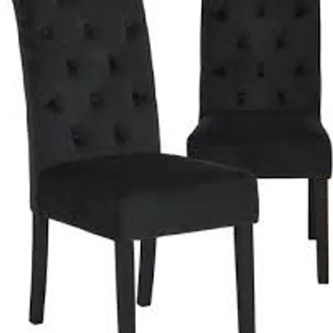 BOXED PAIR OF VELVET SCROLL BACK DINING CHAIRS IN BLACK - COLLECTION ONLY