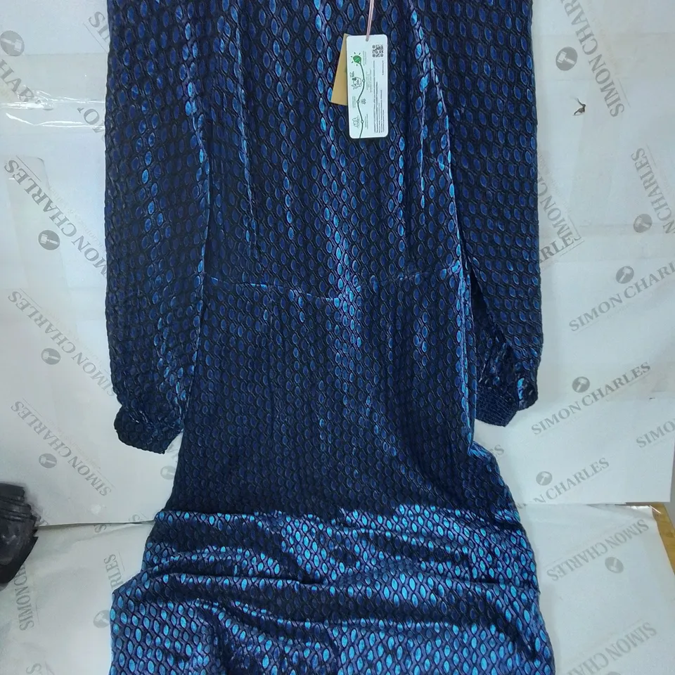 BODEN PATTERNED BLUE LONG SLEEVE DRESS - UK 12R