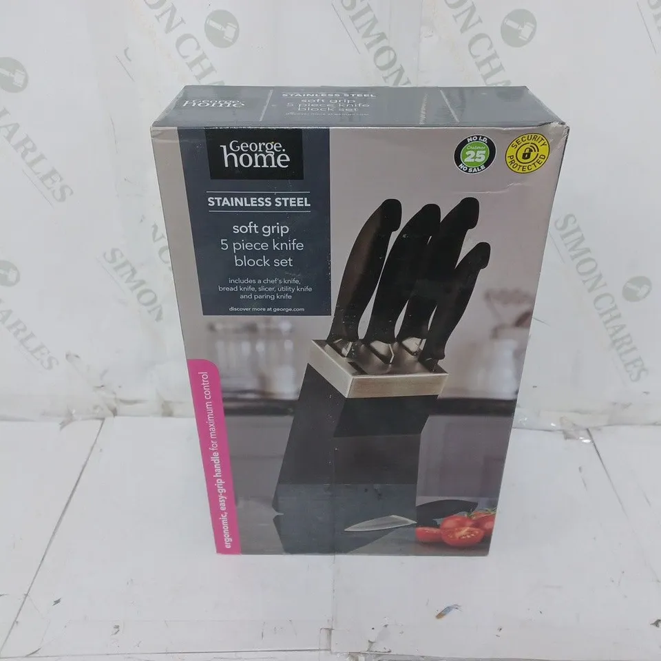 BOXED AND SEALED GEORGE HOME SOFT GRIP 5 PIECE KNIFE BLOCK SET