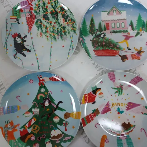 BOX OF 4 M&S HOME PORCELAIN SIDE PLATES MIXED CHRISTMAS DESIGNS