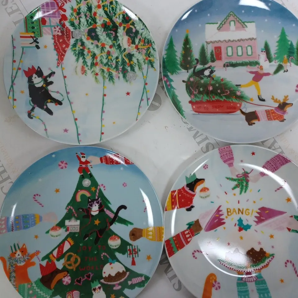 BOX OF 4 M&S HOME PORCELAIN SIDE PLATES MIXED CHRISTMAS DESIGNS