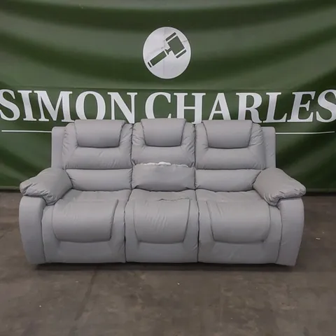 VANCOUVER 3 SEATER MANUAL RECLINER SOFA IN LIGHT GREY PREMIUM FAUX LEATHER 