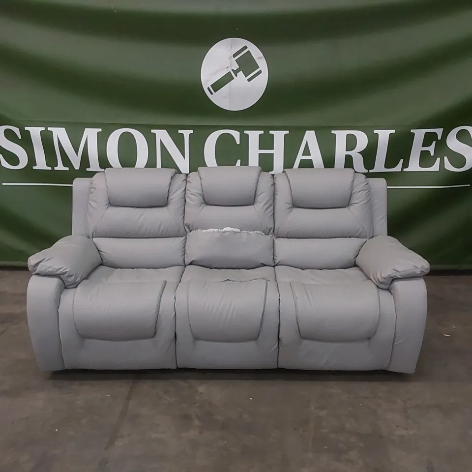 VANCOUVER 3 SEATER MANUAL RECLINER SOFA IN LIGHT GREY PREMIUM FAUX LEATHER 
