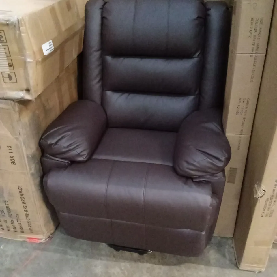 DESIGNER BROWN FAUX LEATHER RECLINER CHAIR 