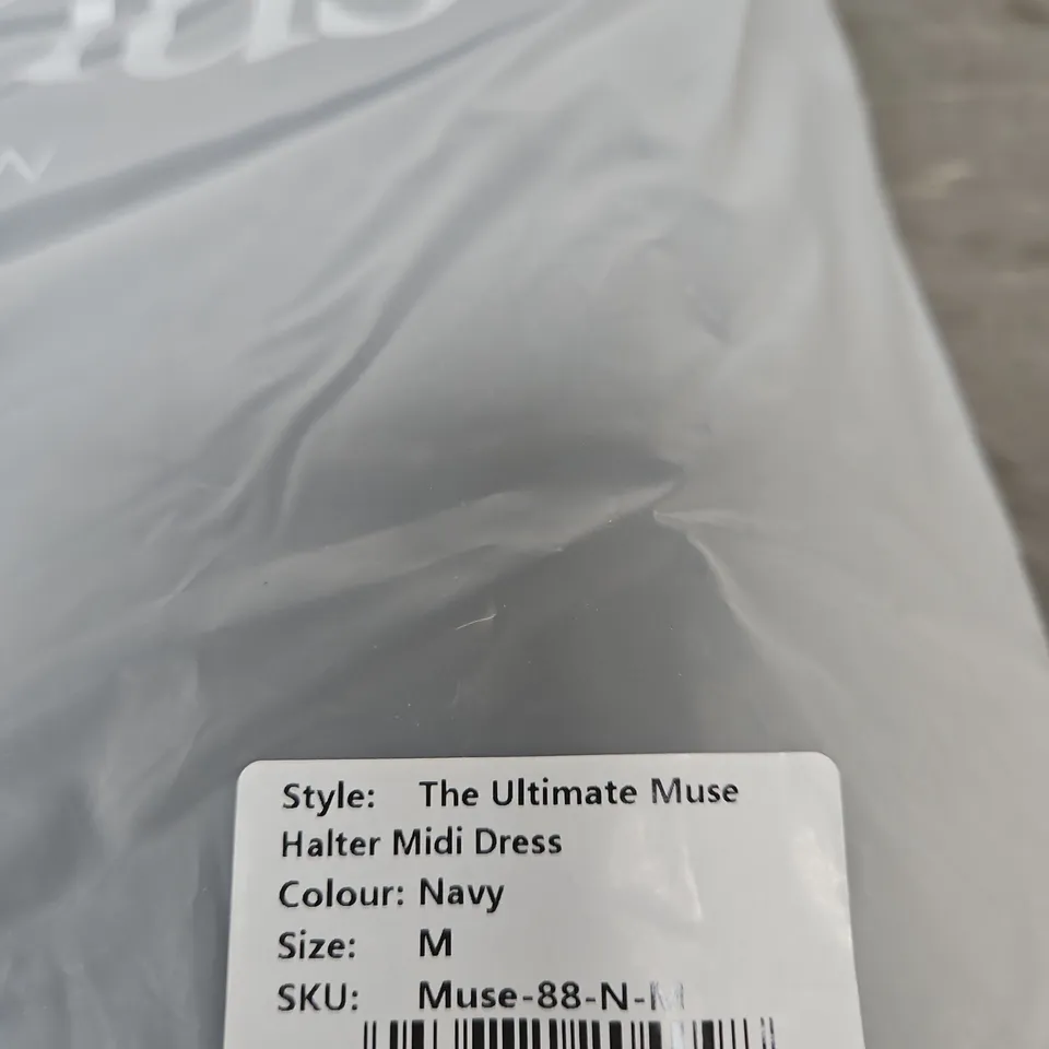 THE ULTIMATE MUSE HALTER MIDI DRESS – NAVY – UK SIZE M 