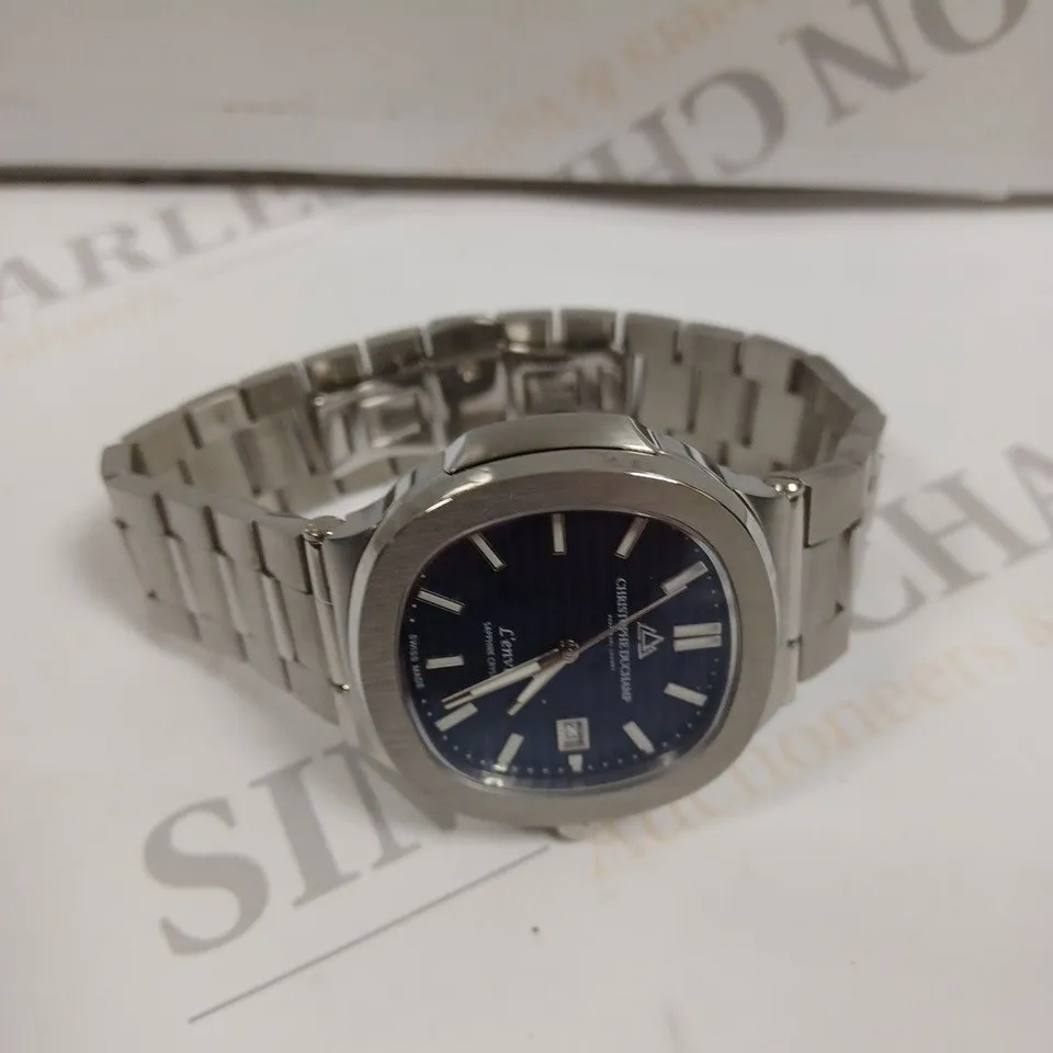 BOXED CHRISTOPHE DUCHAMP L'ENVIE MENS BLUE DIAL WATCH