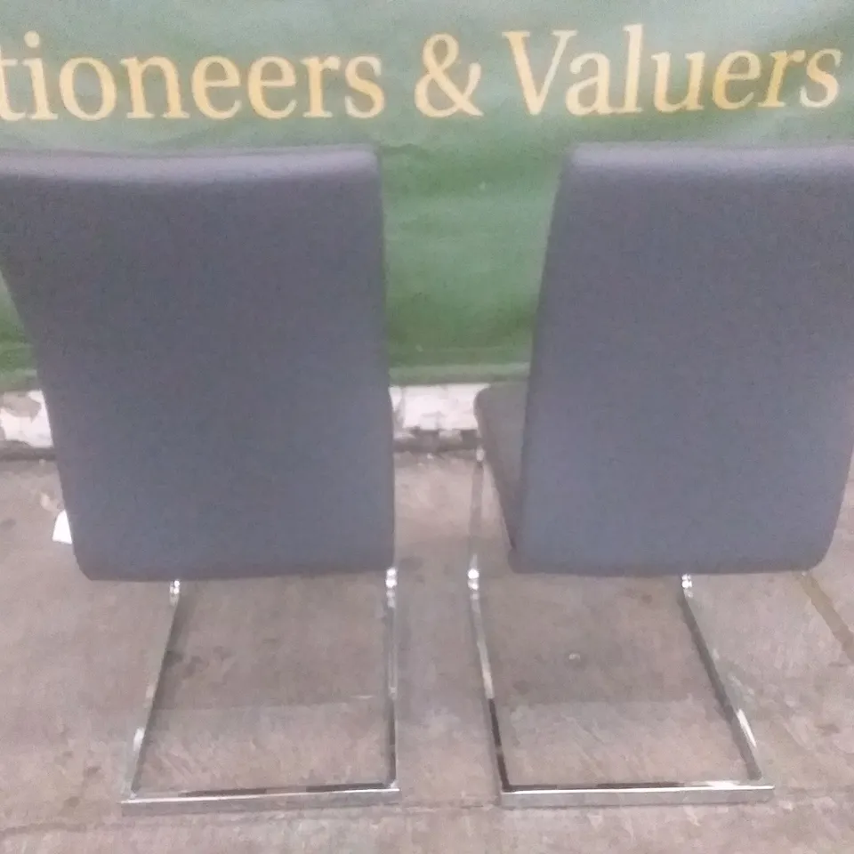 SET OF 2 DESIGNER PERTH DARK GREY LEATHER DINING CHAIRS (CHROME LEG)
