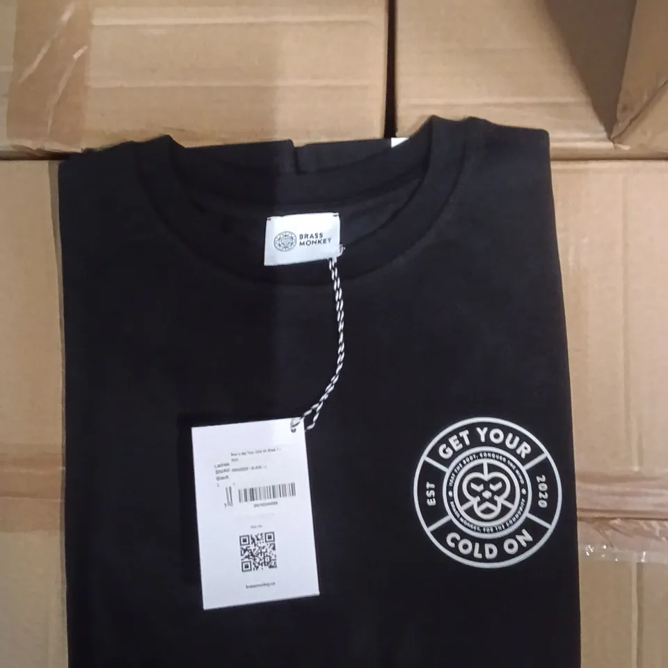 BOX OF BRASS MONKEY T-SHIRTS - BLACK SIZE L APPROXIMATELY 20