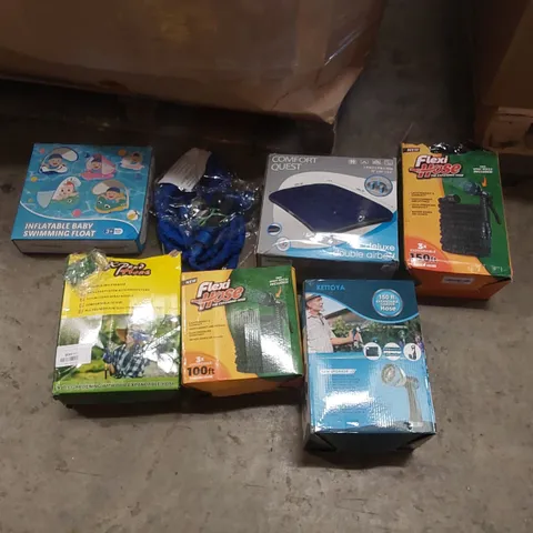PALLET CONTAINING A LARGE QUANTITY OF ASSORTED HOSE PIPES, POOL INFLATABLES ECT