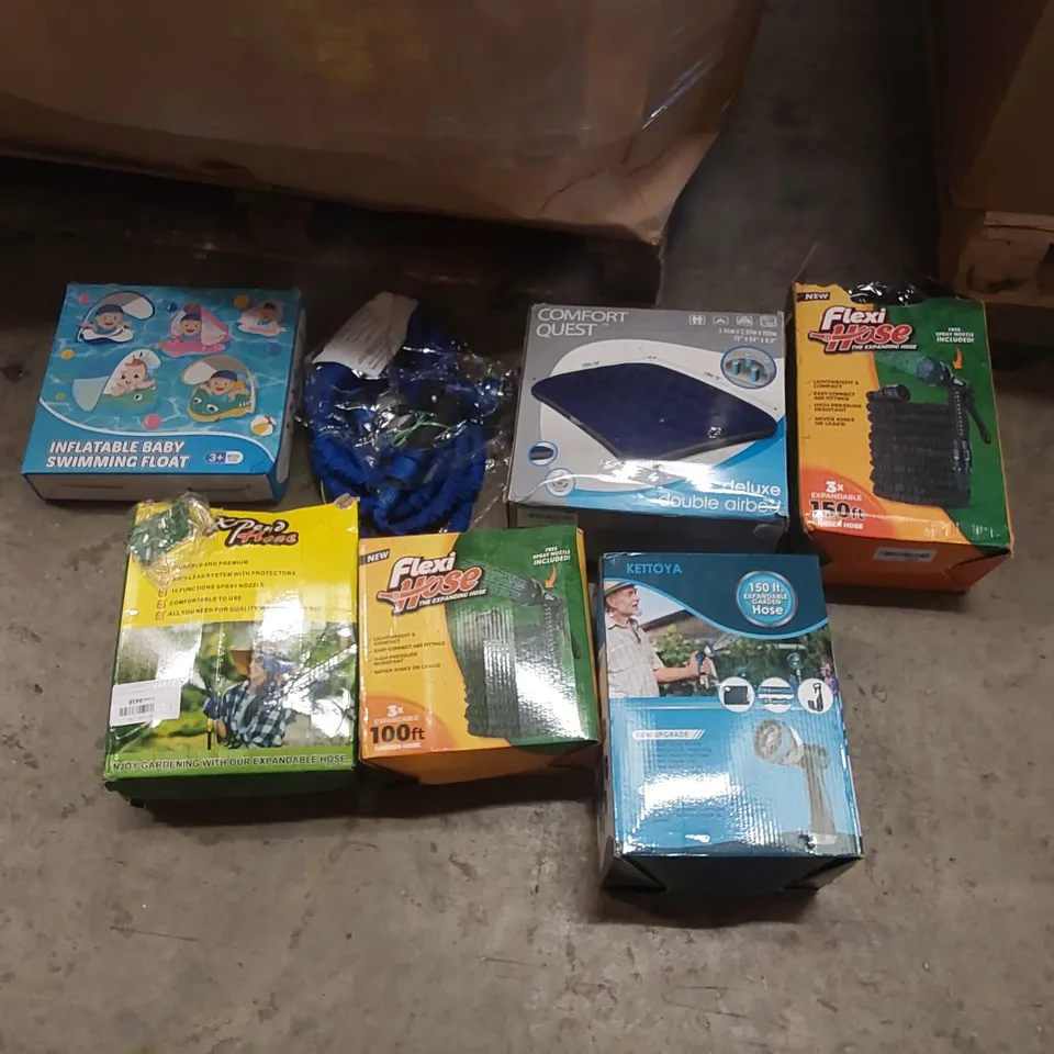 PALLET CONTAINING A LARGE QUANTITY OF ASSORTED HOSE PIPES, POOL INFLATABLES ECT