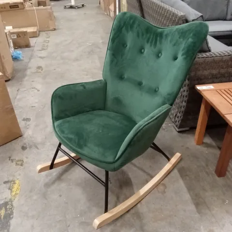 DESIGNER VELVET UPHOLSTERED ROCKING CHAIR - GREEN