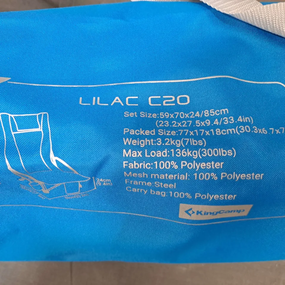 AS NEW KINGCAMP LILAC C20 FOLDING CAMPING CHAIR - BLUE