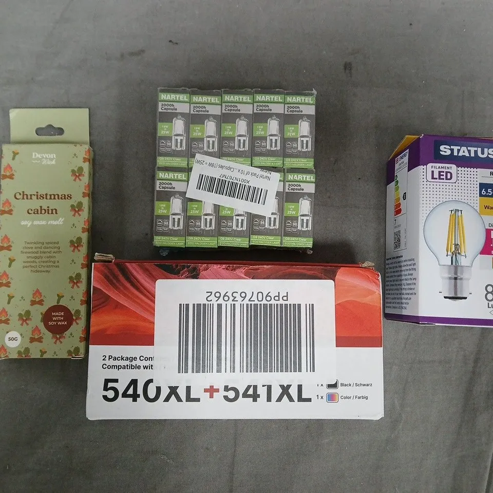 APPROXIMATELY 10 ASSORTED HOUSEHOLD ITEMS TO INCLUDE WAX MELT, FILAMENT LED BULB, ETC