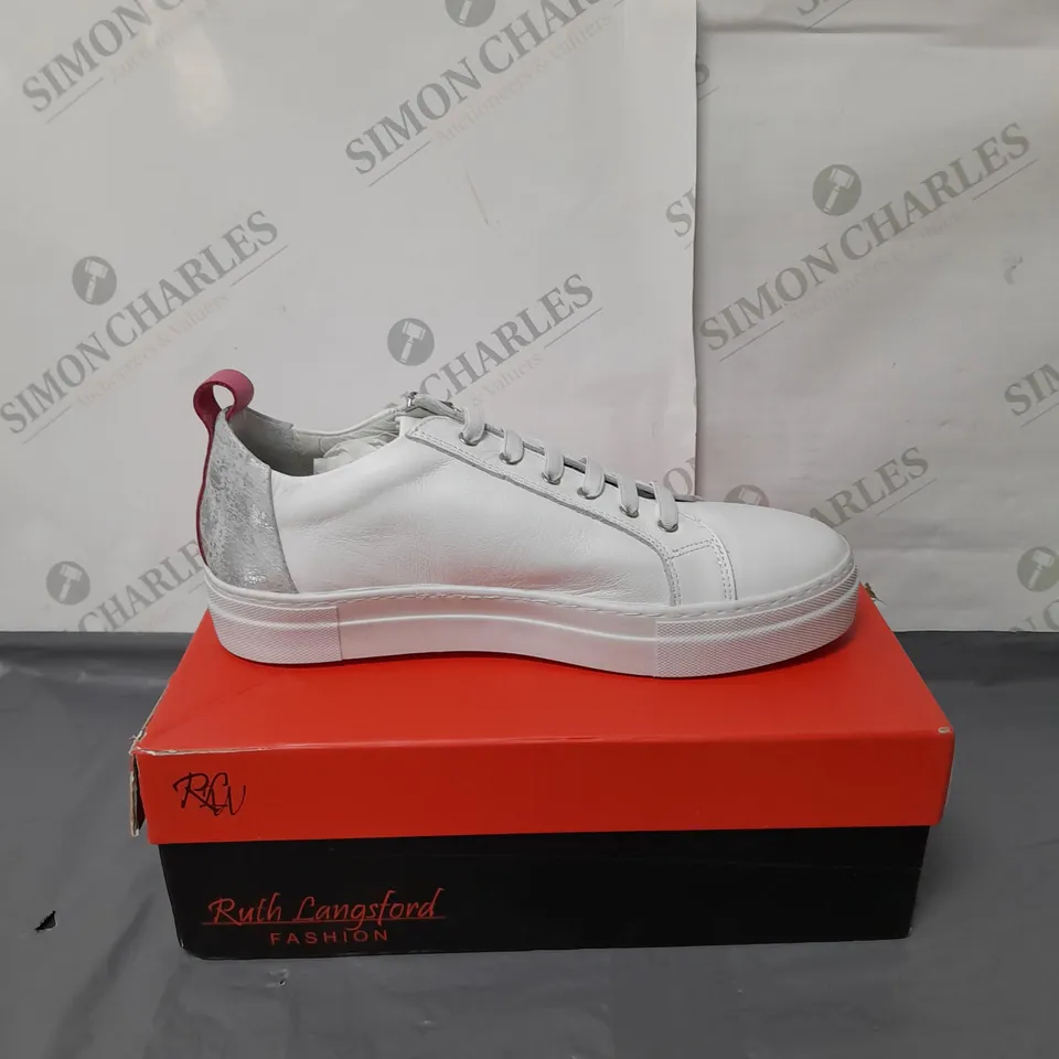 RUTH LANGSFORD LADIES WHITE AND SILVER TRAINERS SIZE EU 40