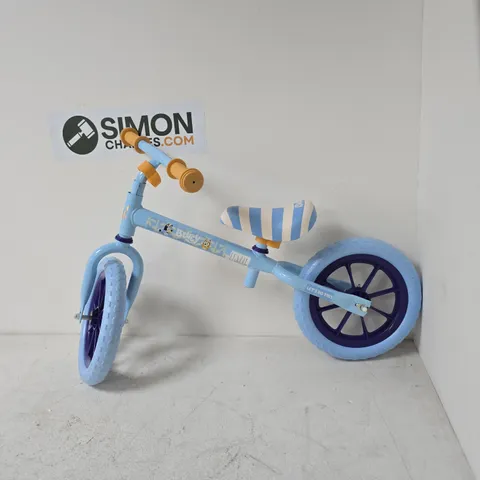 BLUEY CHILDREN’S BALANCE BIKE – LIGHT BLUE WITH STRIPED SADDLE