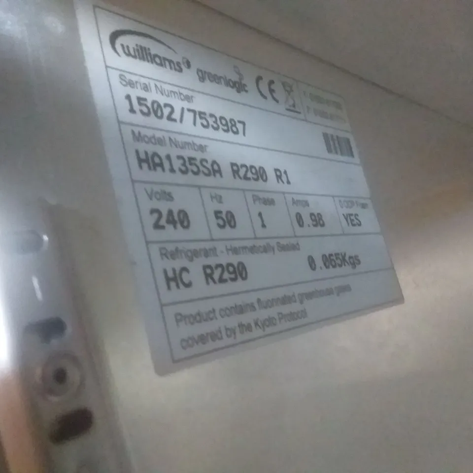 WILLIAMS HA135SA R290 R1 UNDER COUNTER COMMERCIAL FRIDGE