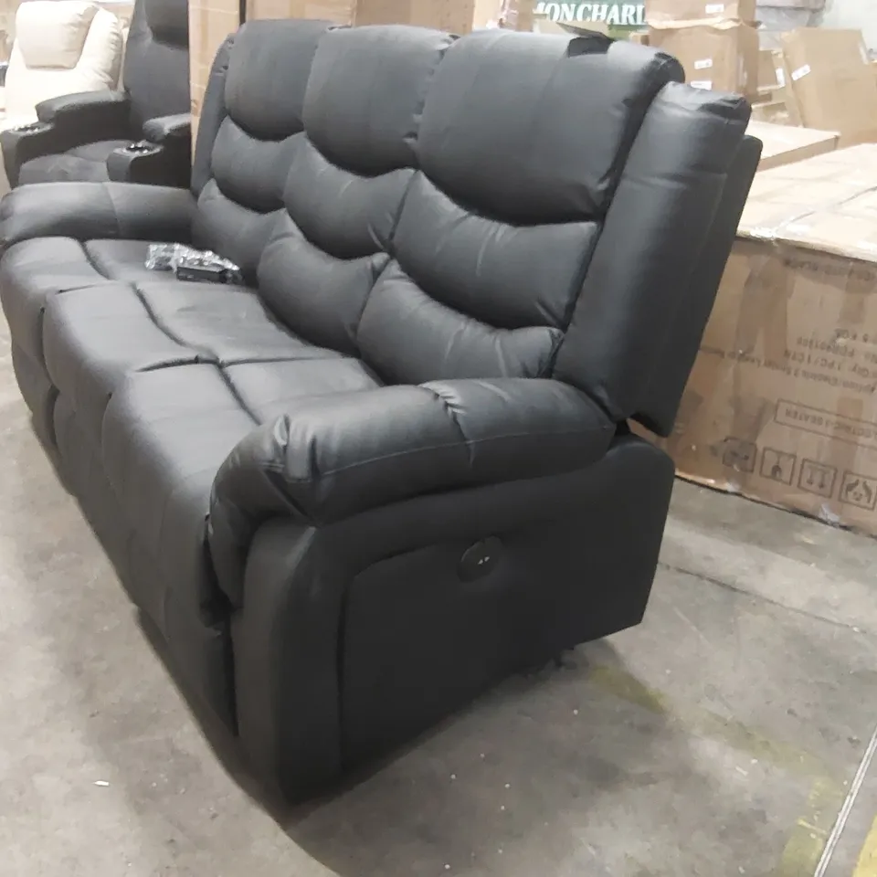 QUALITY DESIGNER 3 SEATER FAUX LEATHER ELECTRIC RECLINER SOFA - BLACK