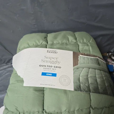 George home super snuggly quilted grid duvet set - green - king size