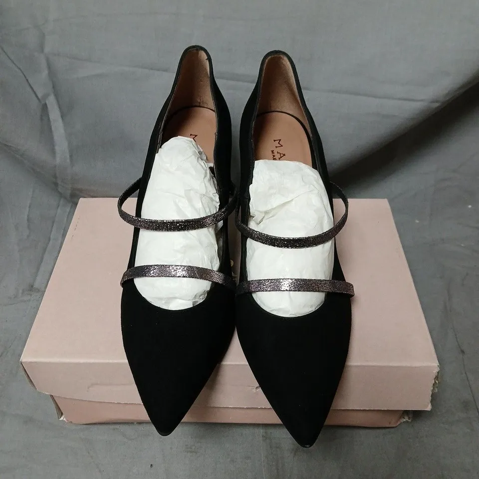 MARIAN DESIGNER SHOES – BLACK SUEDE HEELS WITH GLITTER STRAPS, UK 8 (EU 41)