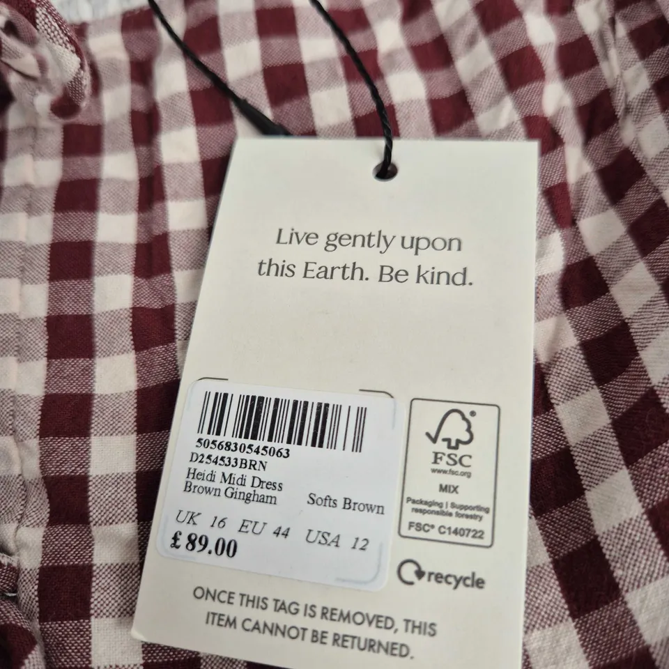 NOBODYS CHILD HEIDI MIDI DRESS – BROWN GINGHAM, UK 16
