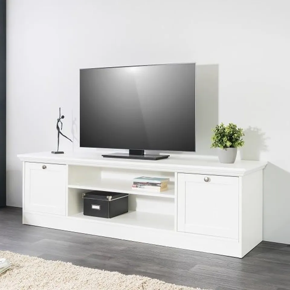 BRAND NEW BOXED LANDWOOD 160CM COUNTRY STYLE TV STAND - WHITE