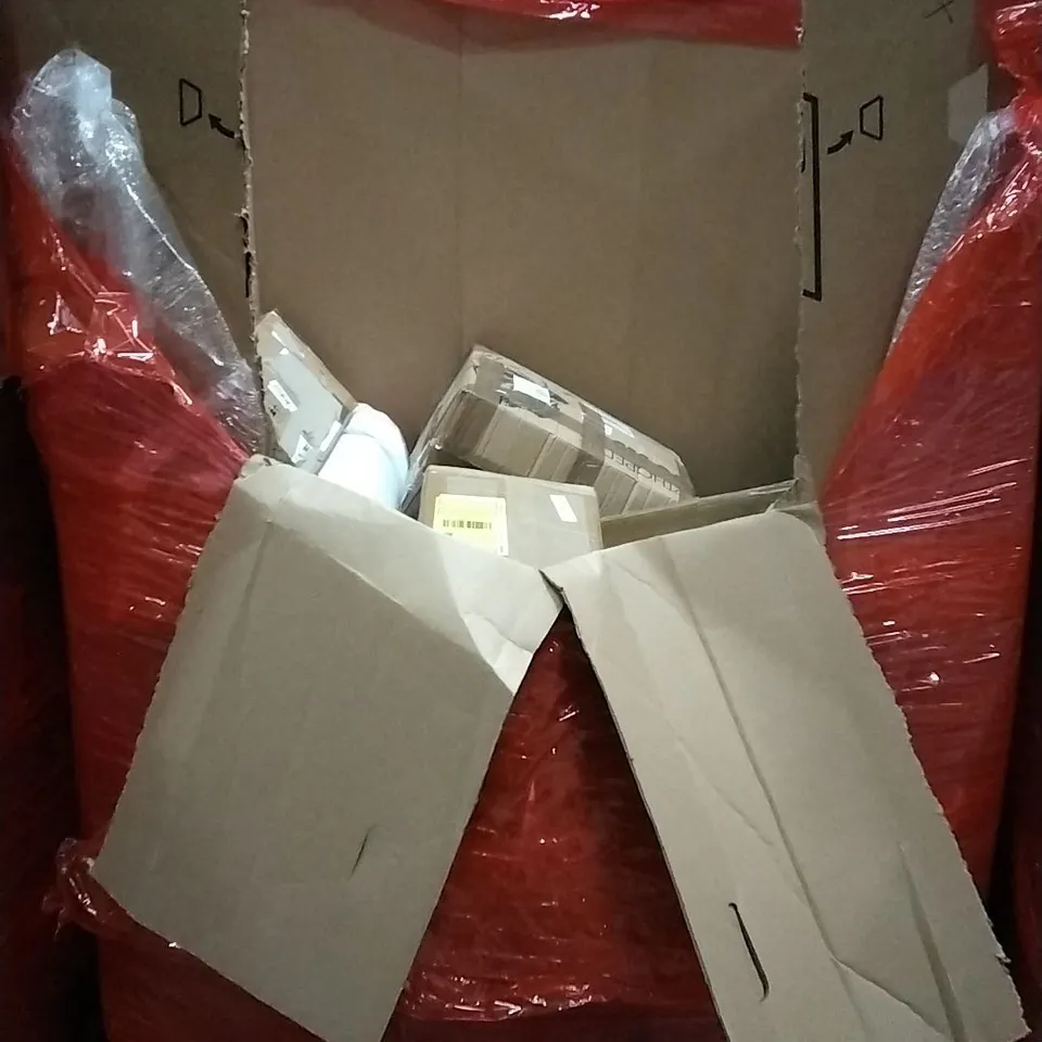 PALLET OF HOUSEHOLD ITEMS TO INCLUDE VENETIAN BLINDS, PILATES RING AND BALL SET, AUDIO TURNTABLE, AIR FRYER AND OTHER ASSORTED ITEMS...