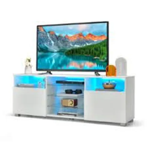 BOXED COSTWAY TV STAND WITH LED LIGHTS FOR TVS UP TO 65 INCHES, 146 X 35 X 53cm - WHITE