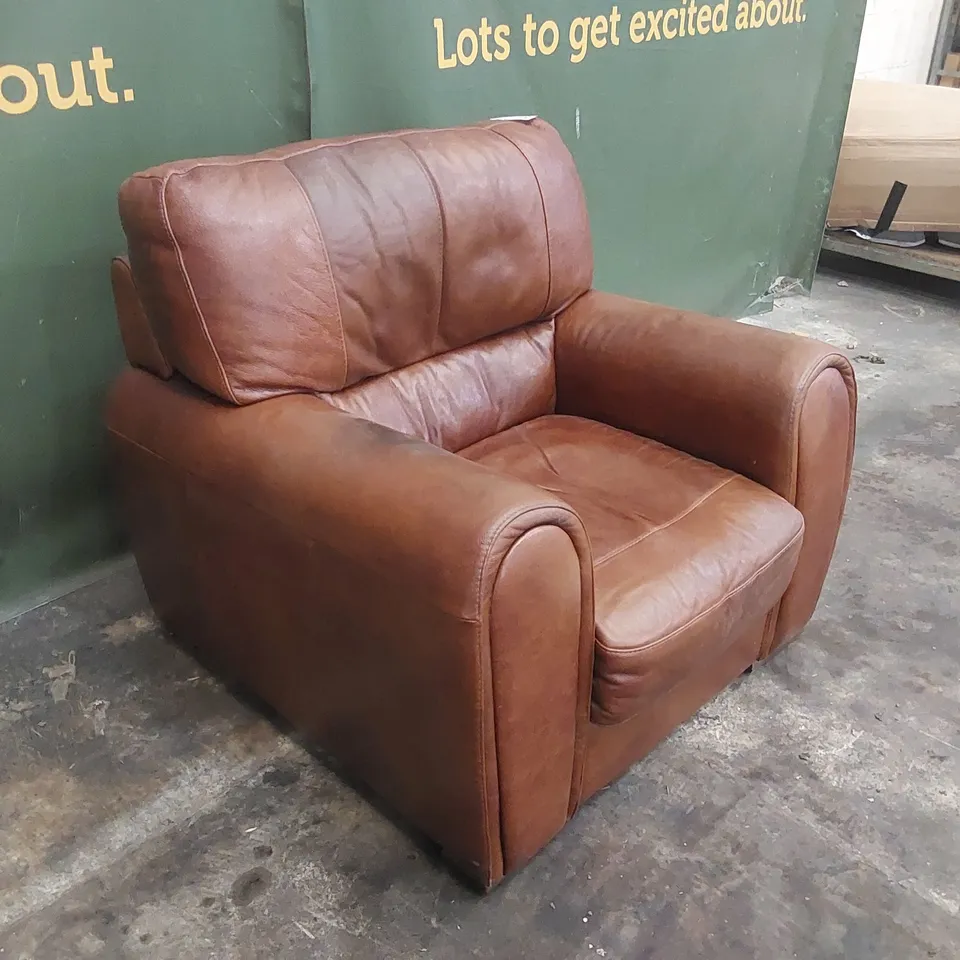 QUALITY DESIGNER BROWN FAUX LEATHER ARMCHAIR