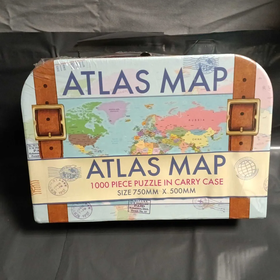 SEALED ATLAS MAP 1000-PIECE PUZZLE IN CARRY CASE