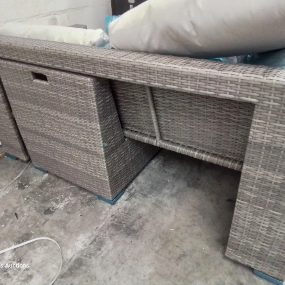 DESIGNER MAEVEA RATTAN EFFECT PATIO COFFEE SET OF TWO SEATER SOFA, 2 ARMLESS CHSIRS & COFFEE TABLE