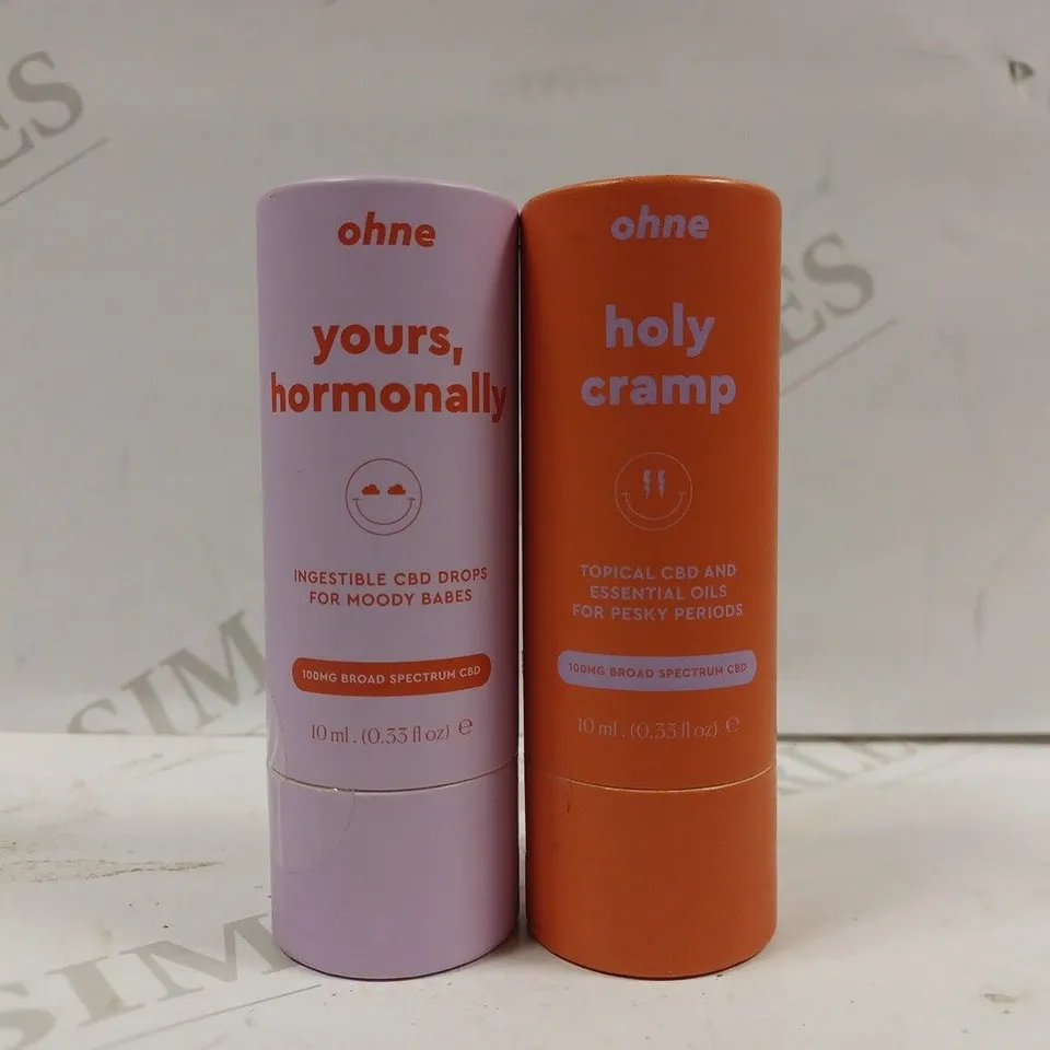 BOX OF 2 OHNE PRODUCTS TO INCLUDE YOURS, HORMONALLY CBD DROPS & HOLY CRAMP TOPICAL CBD/ESSENTIAL OIL