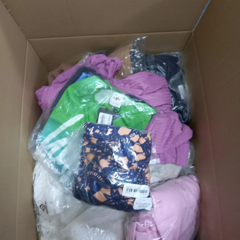 BOX OF APPROXIMATELY 20 CLOTHING ITEMS TO INCLUDE SHORTS, SOCKS, BRAS ETC 