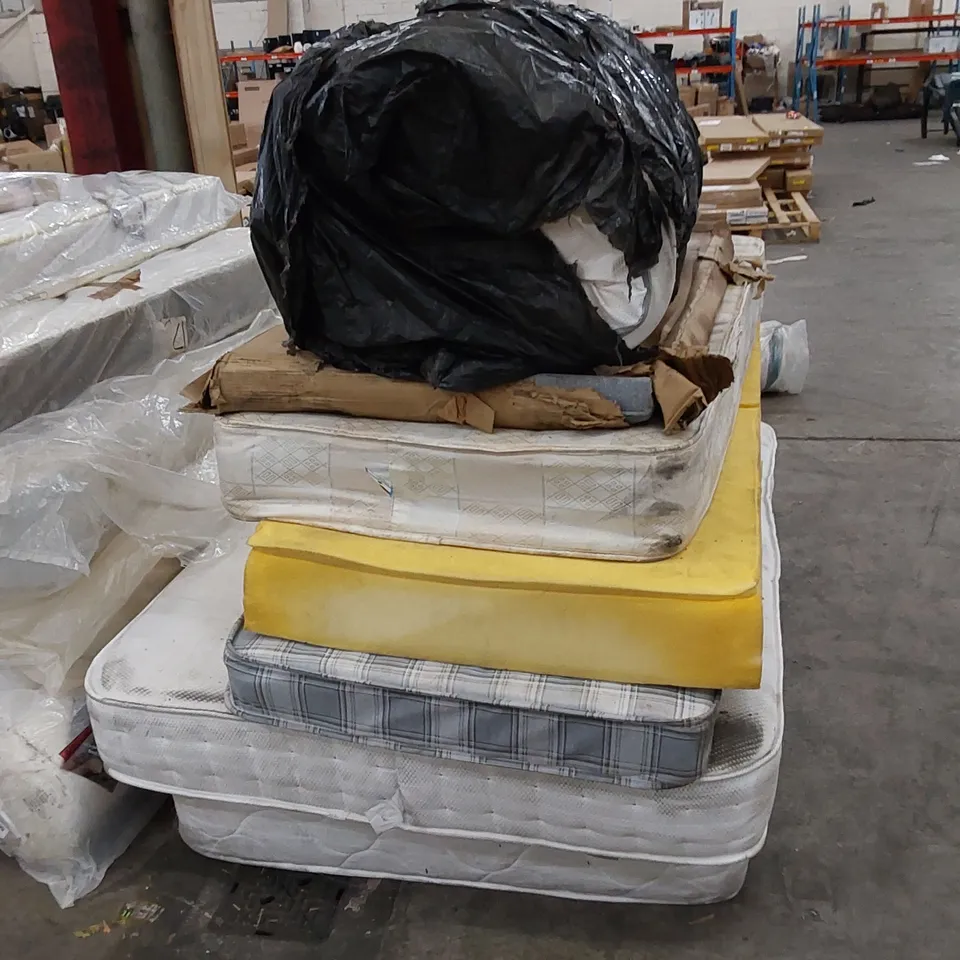 APPROX 7 X UNBAGGED ASSORTED MATTRESSES AND ONE HEADBOARD