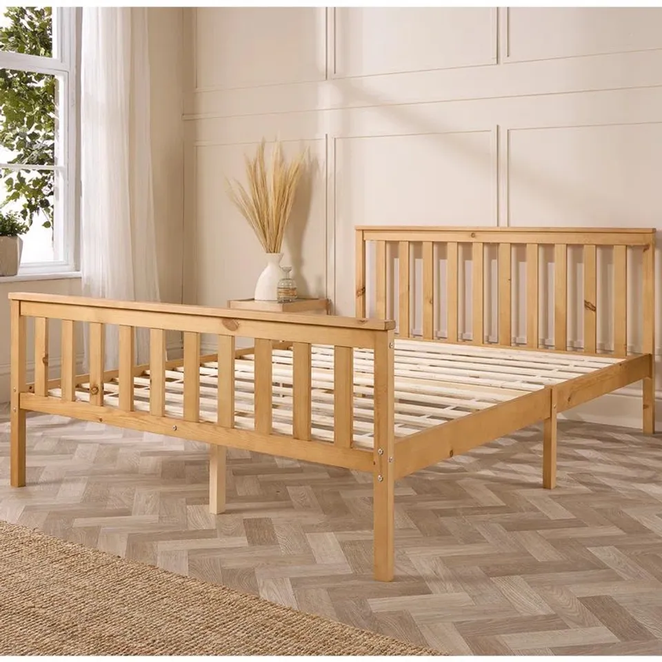BOXED AADI SOLID WOOD SHAKER BED FRAME - SMALL DOUBLE, NATURAL