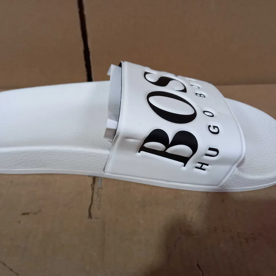 PAIR OF HUGO BOSS SLIDERS IN WHITE UK SIZE  8