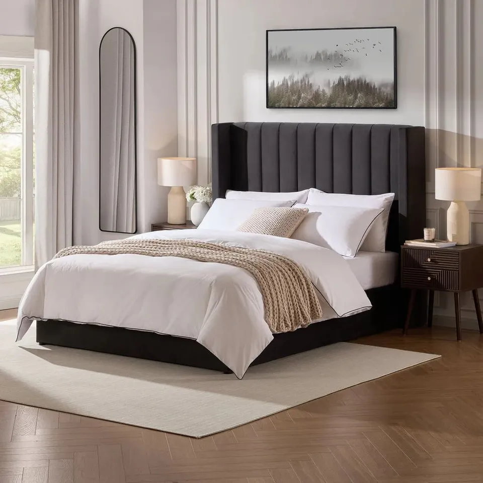 BOXED DUSK MADISON OTTOMAN STORAGE BED - INK // SIZE: 6FT SUPERKING (2 BOXES)