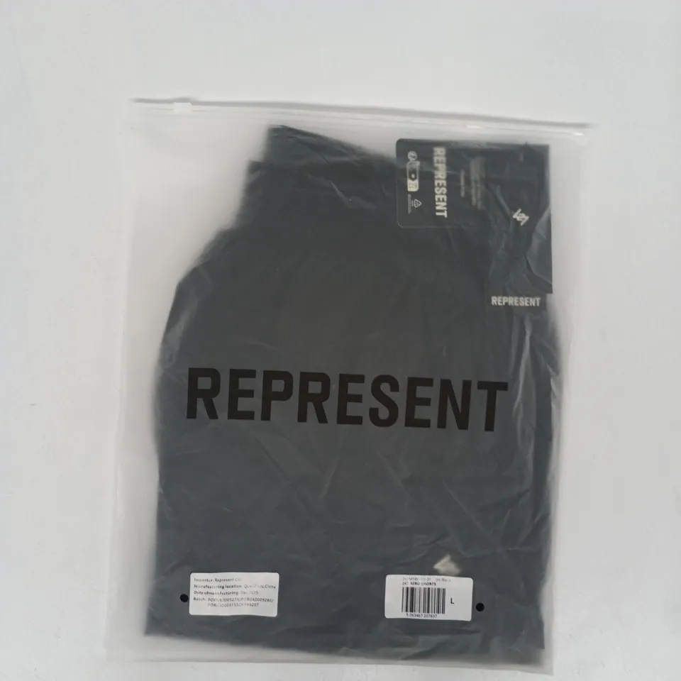 BAGGED REPRESENT 247 AERO SHORTS IN JET BLACK SIZE LARGE