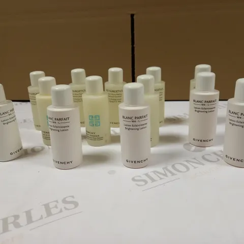 LOT OF APPROX 13 GIVENCHY PRODUCTS TO INCLUDE: BLANC PARFAIT BRIGHTENING LOTION, TONE IT TENDER, NO SURGETICS