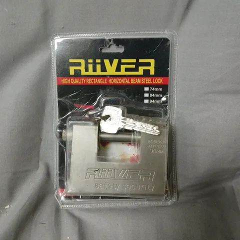 RIVER RECTANGULAR BEAM STEEL PADLOCK WITH KEYS – 94MM (HARDENED SOLID STEEL)