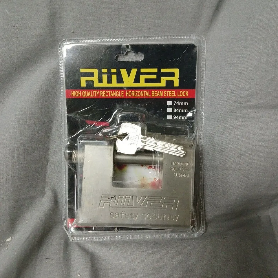 RIVER RECTANGULAR BEAM STEEL PADLOCK WITH KEYS – 94MM (HARDENED SOLID STEEL)