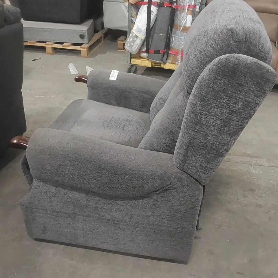 DESIGNER GREY FABRIC RECLINING ARMCHAIR 