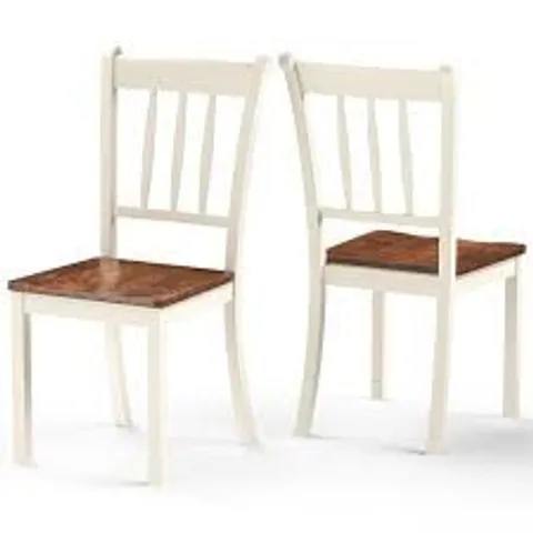 BOXED COSTWAY SET OF 2 WHITE SLATTED HIGH BACKREST DINING CHAIR