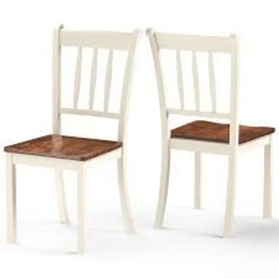 BOXED COSTWAY SET OF 2 WHITE SLATTED HIGH BACKREST DINING CHAIR