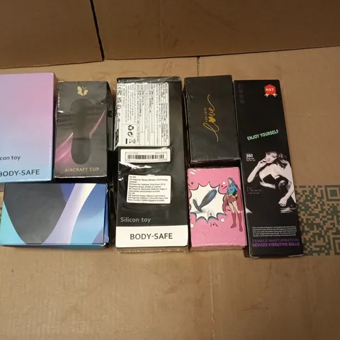 LOT OF 7 ASSORTED SEALED ADULT PLEASURE ITEMS TO INCLUDE AIRCRAFT CUP, VIBRATION BALLS AND MASSAGER