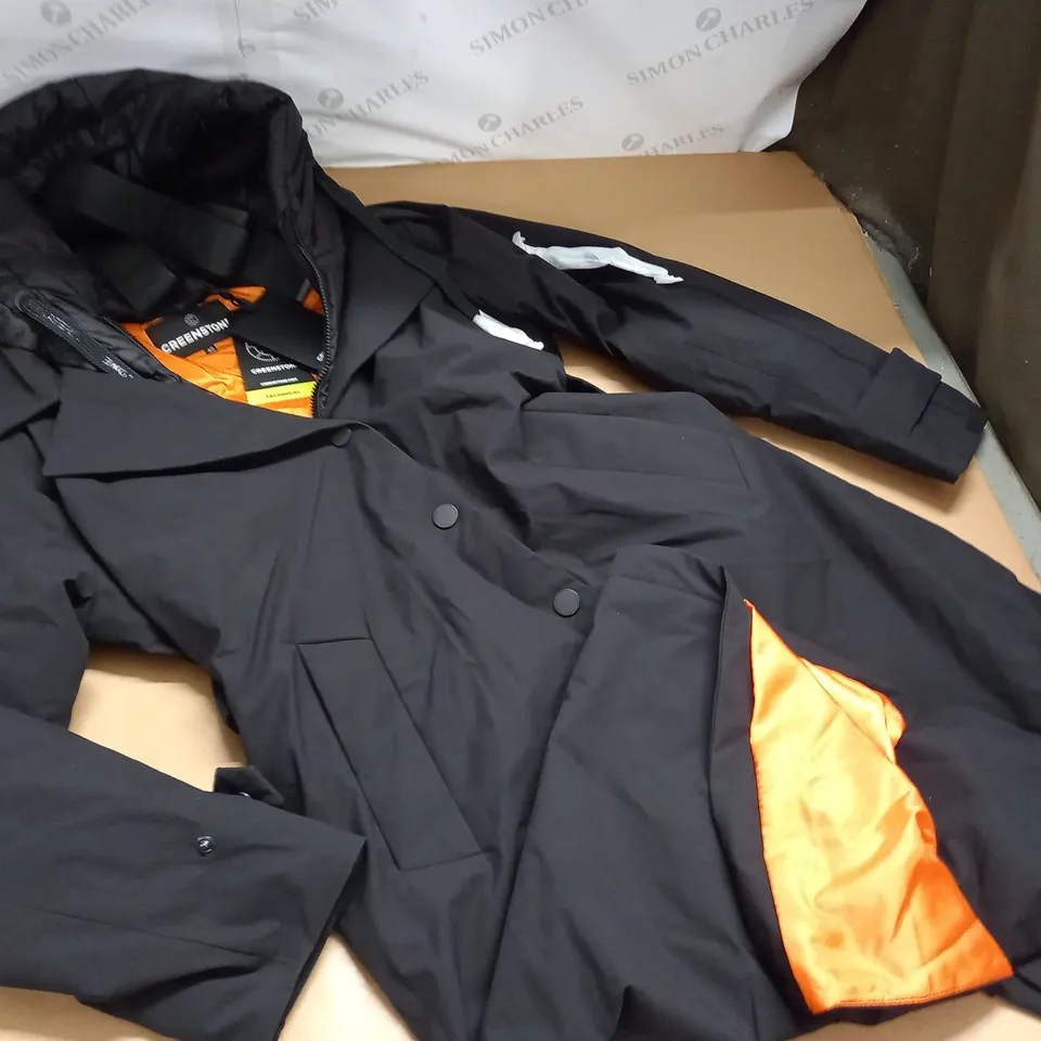 GREENSTONE BLACK HOODED TRENCH COAT - 40