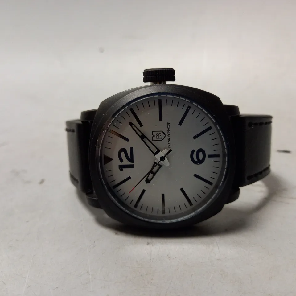 MENS FRANK SCHMIDT WATCH- BLACK LEATHER STRAP