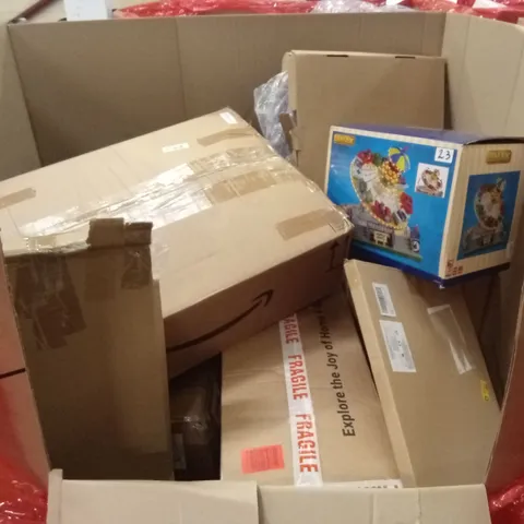 PALLET OF ASSORTED HOUSEHOLD GOODS AND PRODUCTS TO INCLUDE; COMMODE CHAIRS, CHILDREN'S TOY, BLIND, BOXED FURNITURE ETC