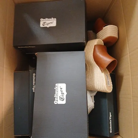 BOX OF APPROXIMATELY 12 PAIRS OF ASSORTED SHOES IN VARIOUS COLOUR, STYLES AND SIZES
