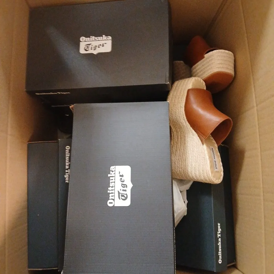 BOX OF APPROXIMATELY 12 PAIRS OF ASSORTED SHOES IN VARIOUS COLOUR, STYLES AND SIZES